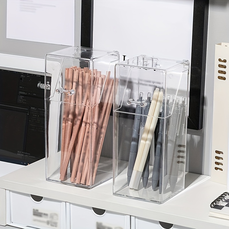 Transparent Pen Box Desktop Stationery Large Capacity Pencil - Temu
