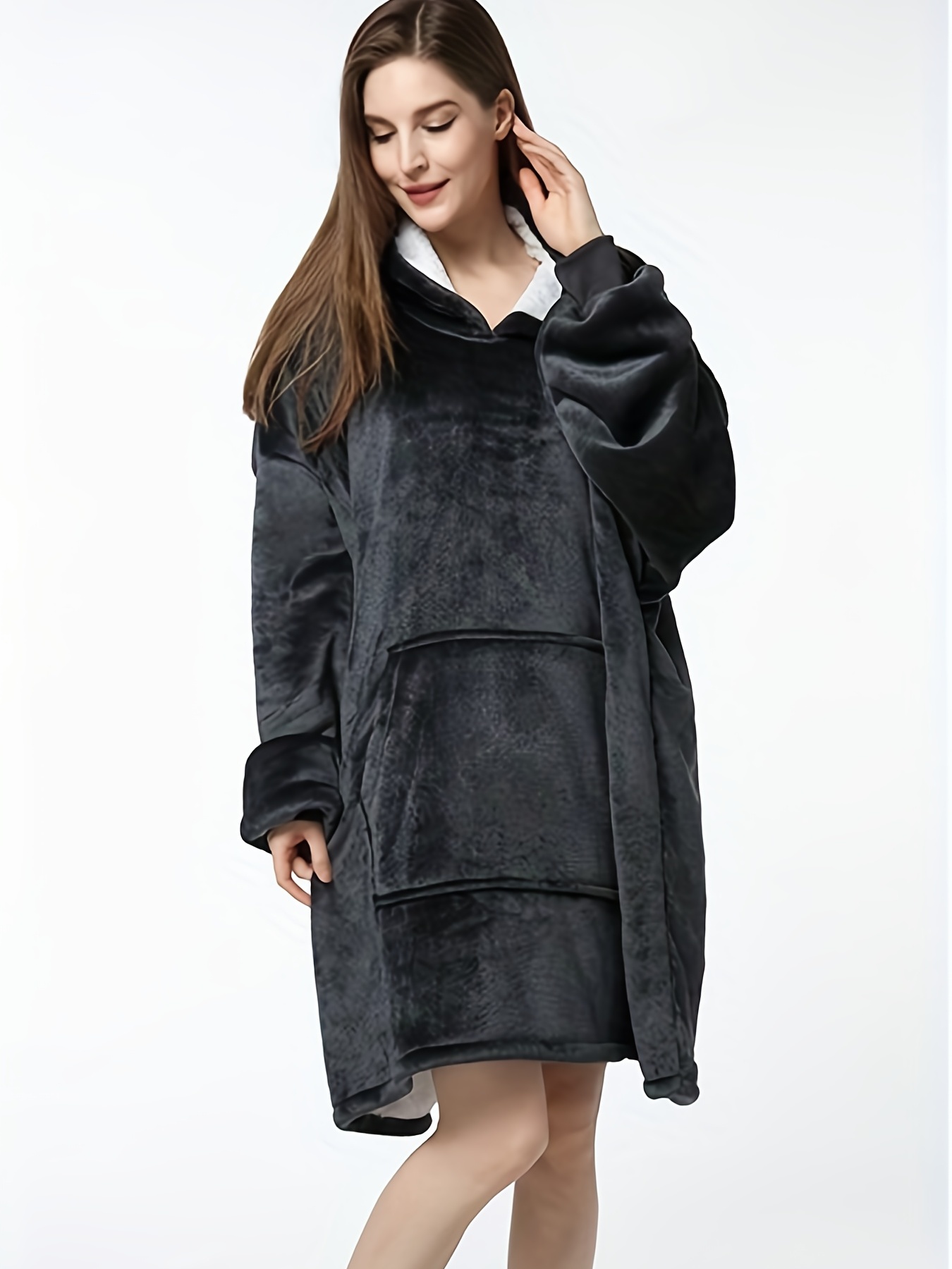 Women's Hooded Plush Soft Robe - Warm Fleece Shaggy Bathrobe Fluffy  Sleepwear Winter Dressing Gown with Belt&Pockets