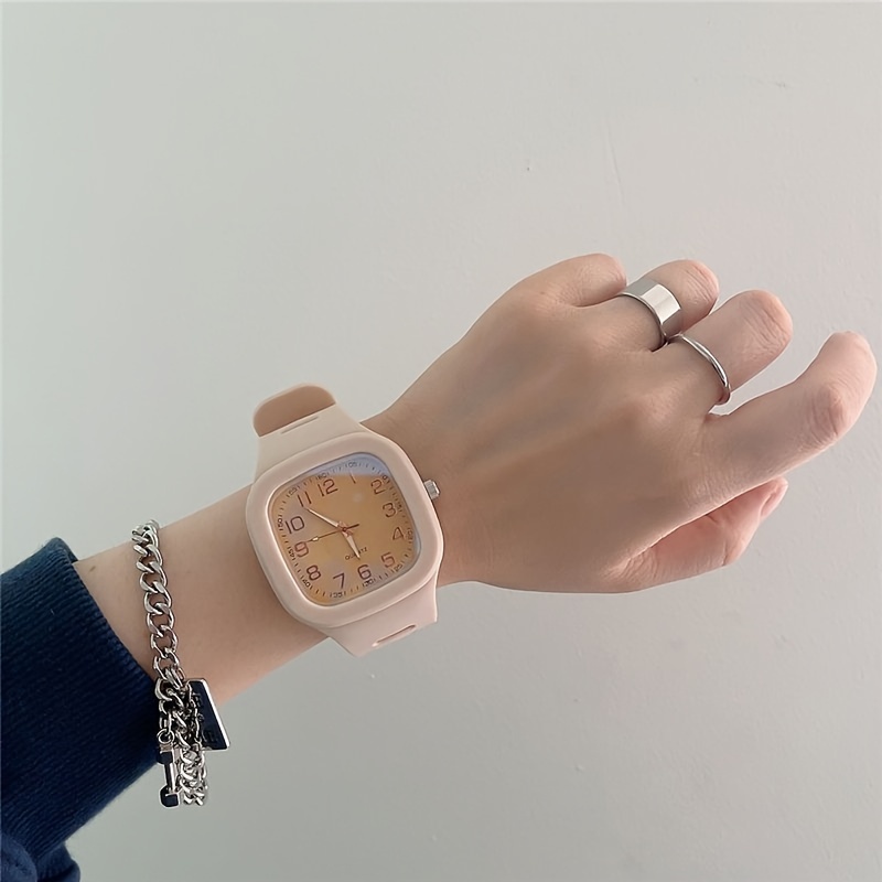 square electronic watch with silicone band waterproof sporty style fashionable digital watch for students cinnamon pink 10