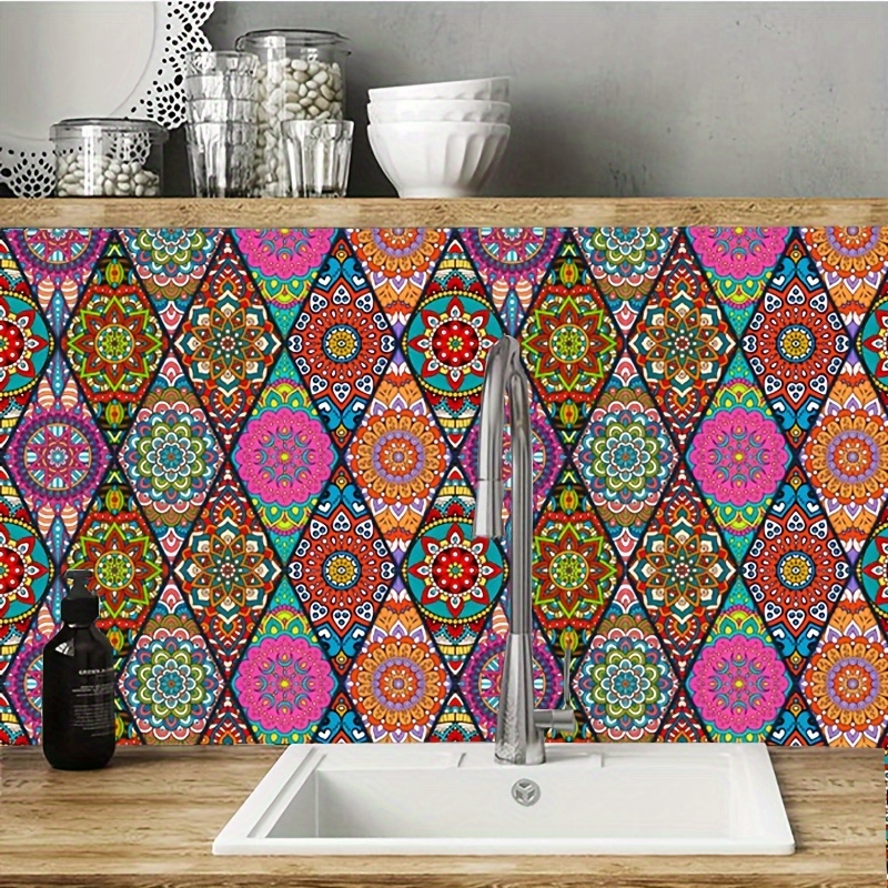 Mandala Peel and Stick Tile Stickers Kitchen Bathroom Backsplash Floor  Stair Water Resistant Removable Decals, DIY Vinyl Renters Home Décor 