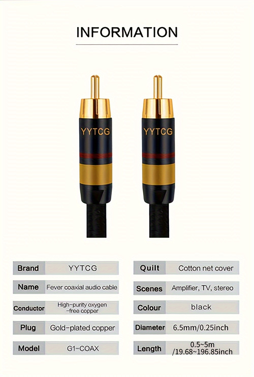 HiFi Digital Audio Coax Cable OD7.0 Premium Stereo Audio Rca To Rca Male  Coax Cable Speaker HiFi Subwoofer Cable AV TV