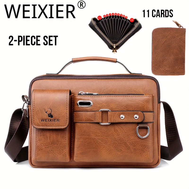 

2pcs/set Weixier Shoulder Bag, Business Satchel Bag, Casual Bag, With Multi-card Slots Card Holder Wallet