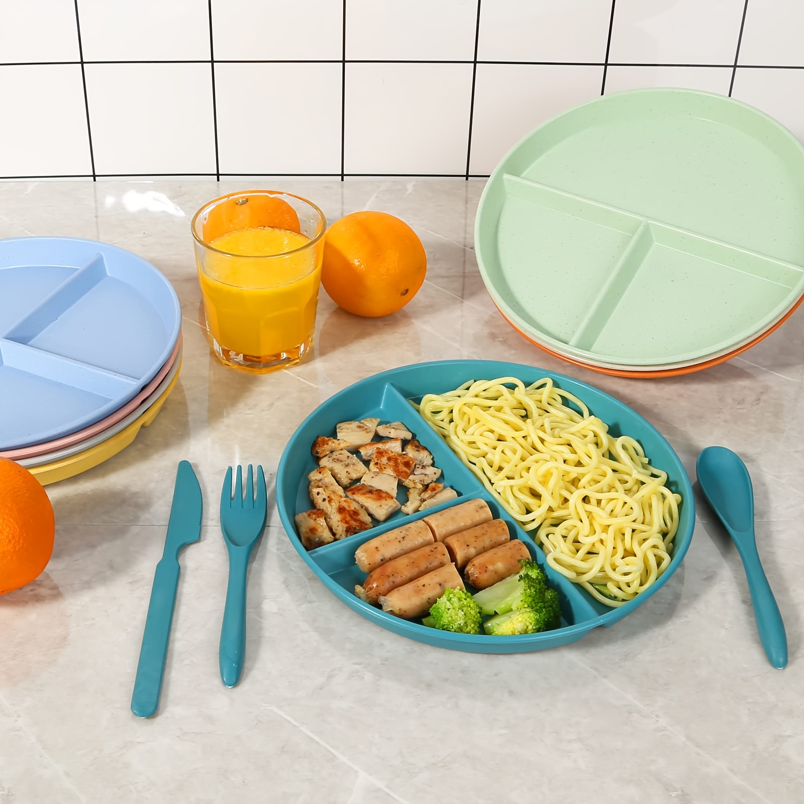 Healthy Portion Control Plate BPA Free 3-Section w Lid Dishwasher