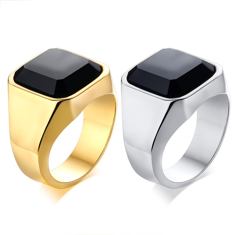 Men's Stainless Steel Agate Ring