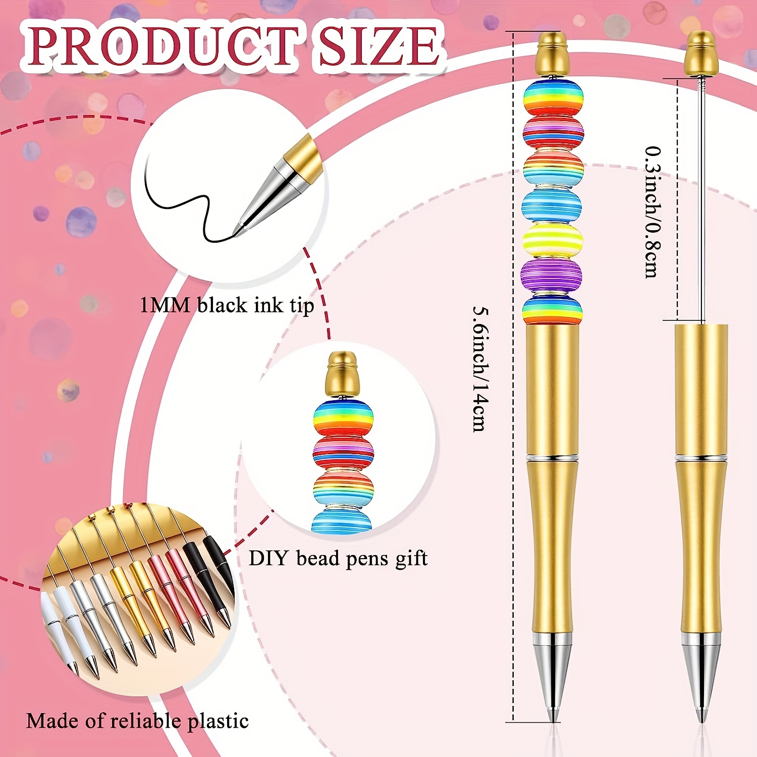  Plastic Beadable Pen Bead Ballpoint Pen Assorted Bead Pen  Shaft Black Ink Rollerball Pen with Extra Refills for Teens Students School  Office Supplies, 10 Colors (30 Pieces) : Office Products