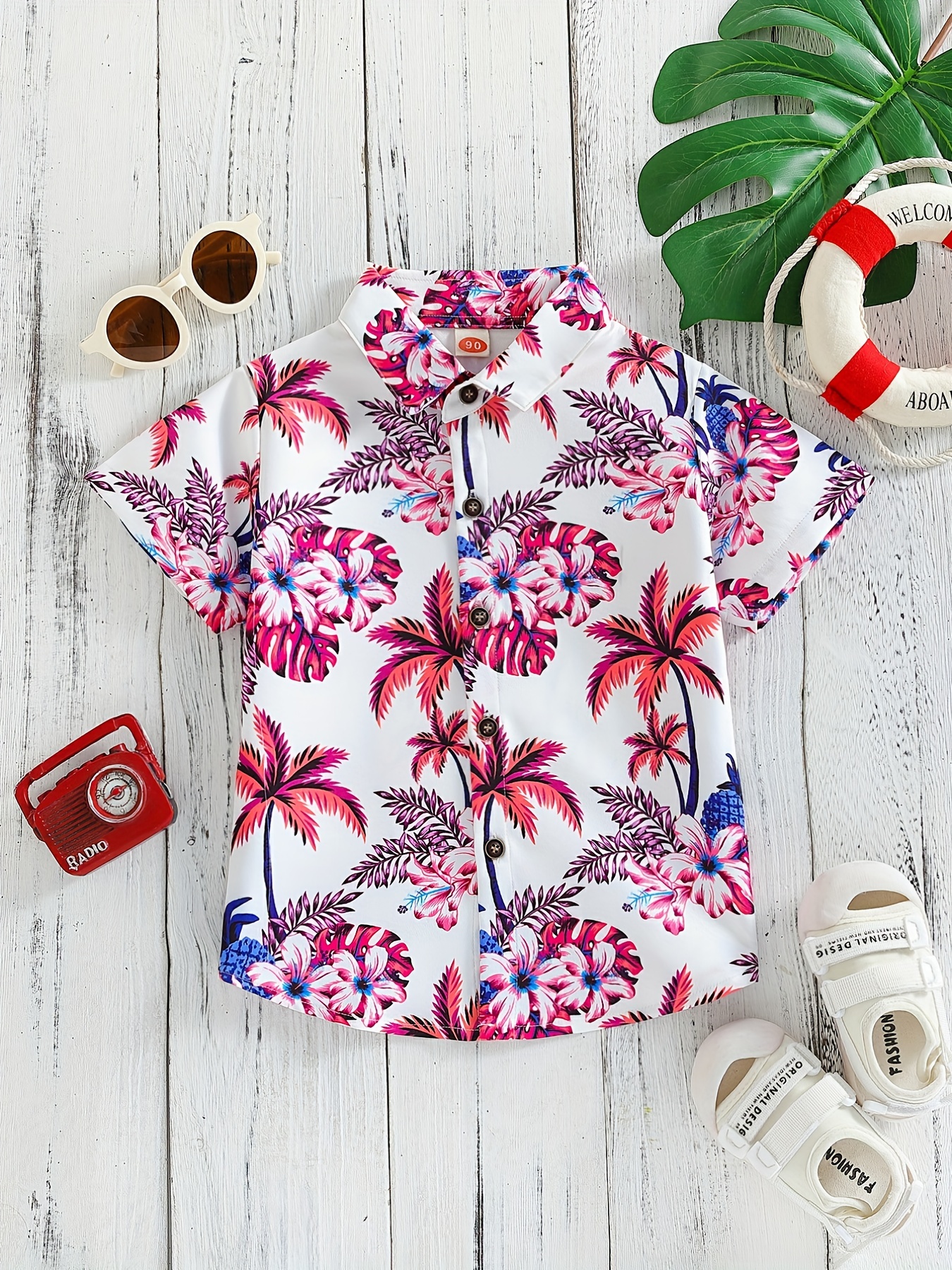 Boys Casual Cute Boat Print Lapel Shirt Summer Spring - Temu