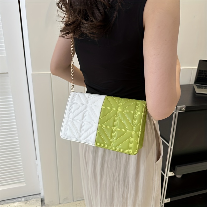 Colorblock Quilted Square Bag Stylish Flap Shoulder Chain Bag