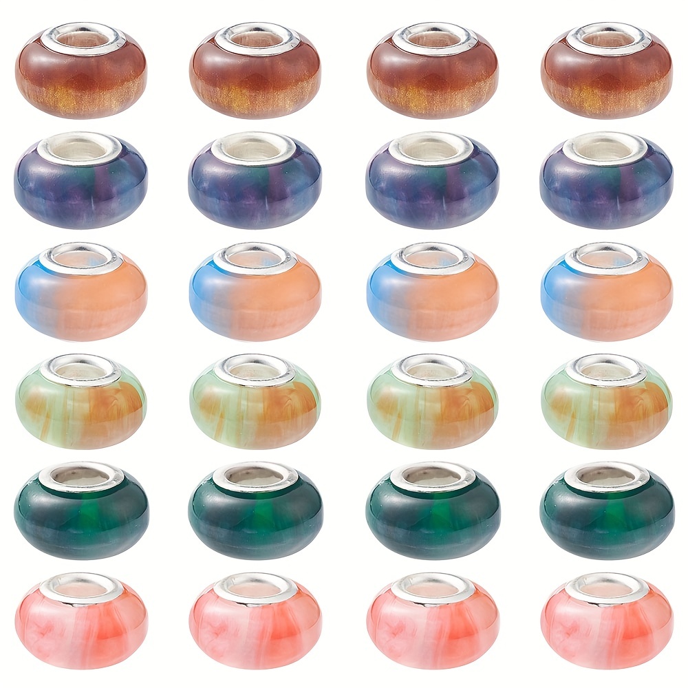 About 24pcs/pack 6 Styles Gradient Ring Resin Large Hole Mixed Color Beads  For Jewelry Making DIY Bracelet Necklace Beading Craft Supplies