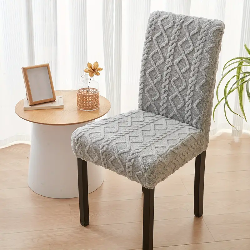 1pc tuffed fleece geometric pattern strech dining chair slipcover furniture protector for kitchen wedding office living room home decor details 6
