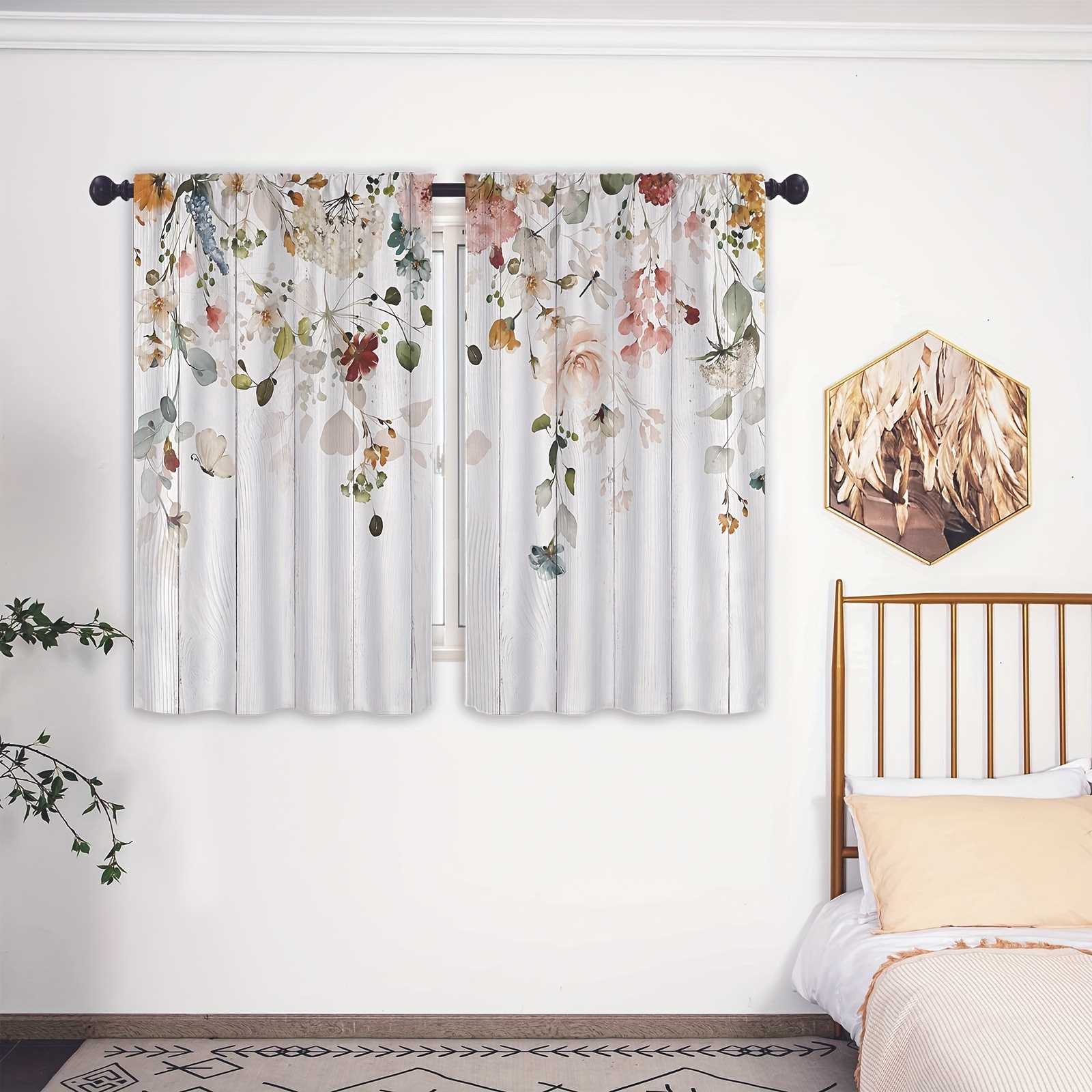 Flower Floral Printed Curtain Rod Pocket Watercolor - Temu