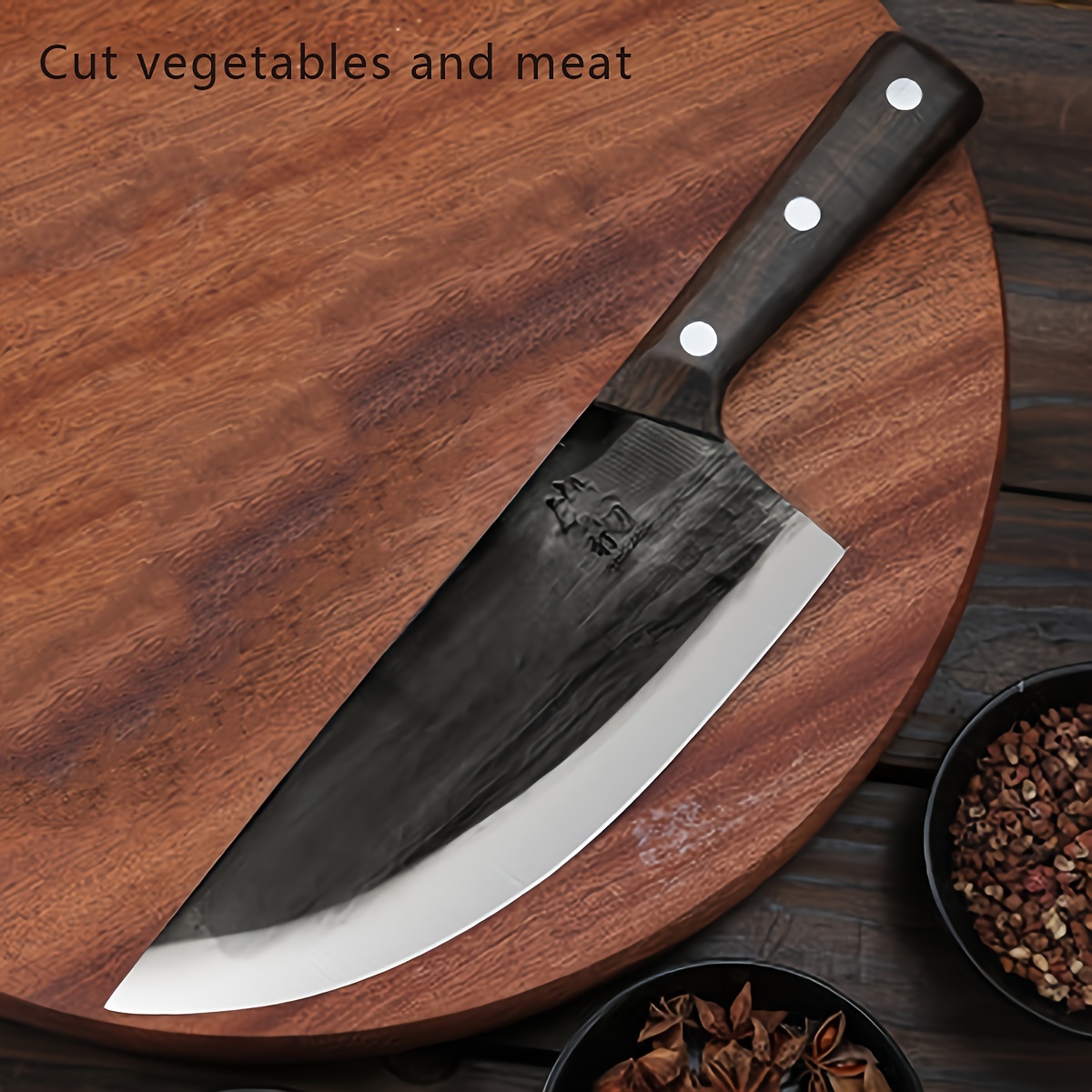 Huusk Cuchillo japonés pequeño cuchillo de carne con cuchillo de carnicero  resistente con funda para el hogar, camping, barbacoa : Hogar y Cocina 