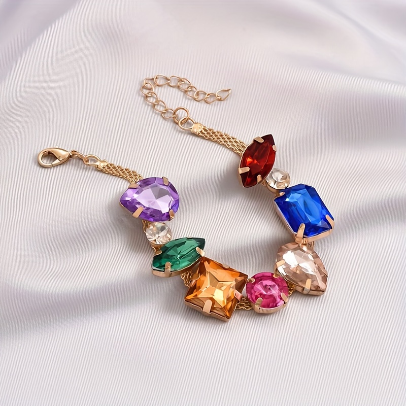 Geometric Rhinestone Chain Bracelet Random