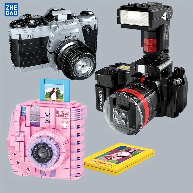 Retro Camera Building Block MOC creativo Polaroid Pink Film
