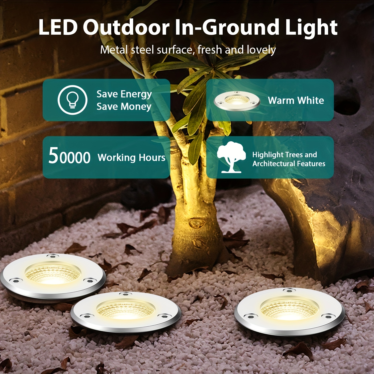 6W LED Well Light Waterproof Outdoor In-Ground Floor Lights Pathway Garden  Lights for Driveway Deck - Warm White