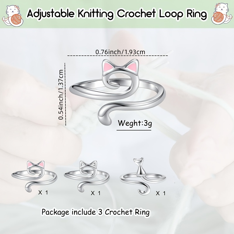 Knitting Crochet Loop Ring for Fingers, Adjustable Crochet Tension Rin