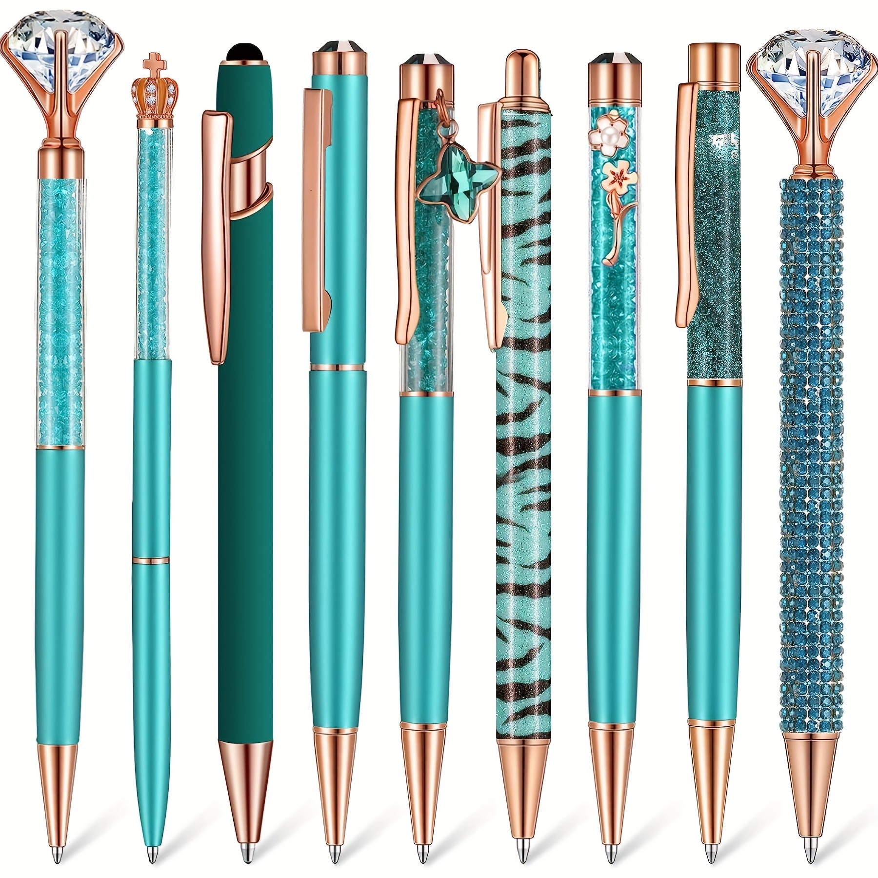 

9pcs Pens, Cute Diamond Pens, Metal Pens For Journal Use, Black Ink, Expandable Crystal Glitter Pens, Gift Style Pens, Suitable For Ladies, Schools, Weddings, Office Desks, Household Items