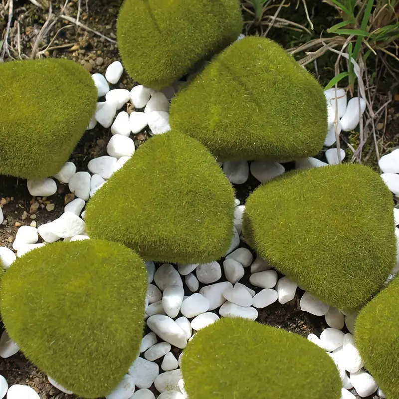 3pcs 3in Miniature Artificial Moss Rocks, Moss Stones, Landscape Accessory