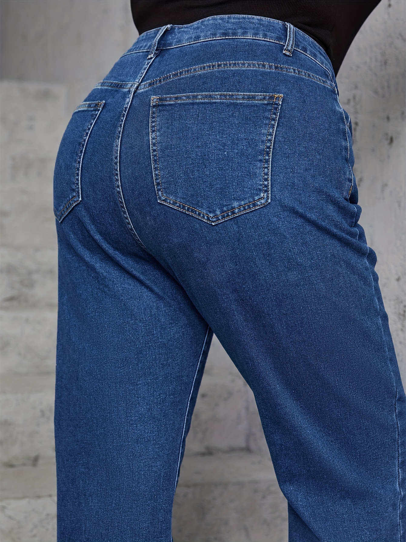 Plus Size Solid Button Straight Leg Jeans Women's Plus - Temu