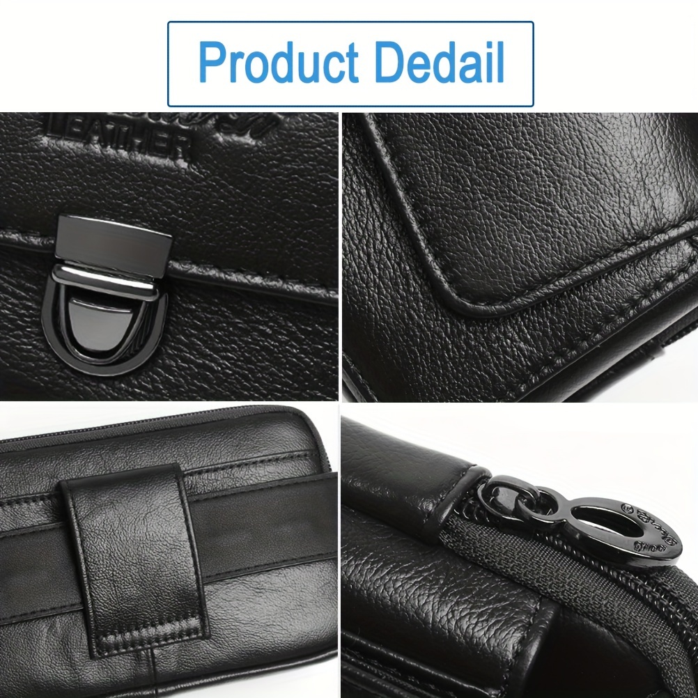 1pc mens leather waist bag for cellphone details 4