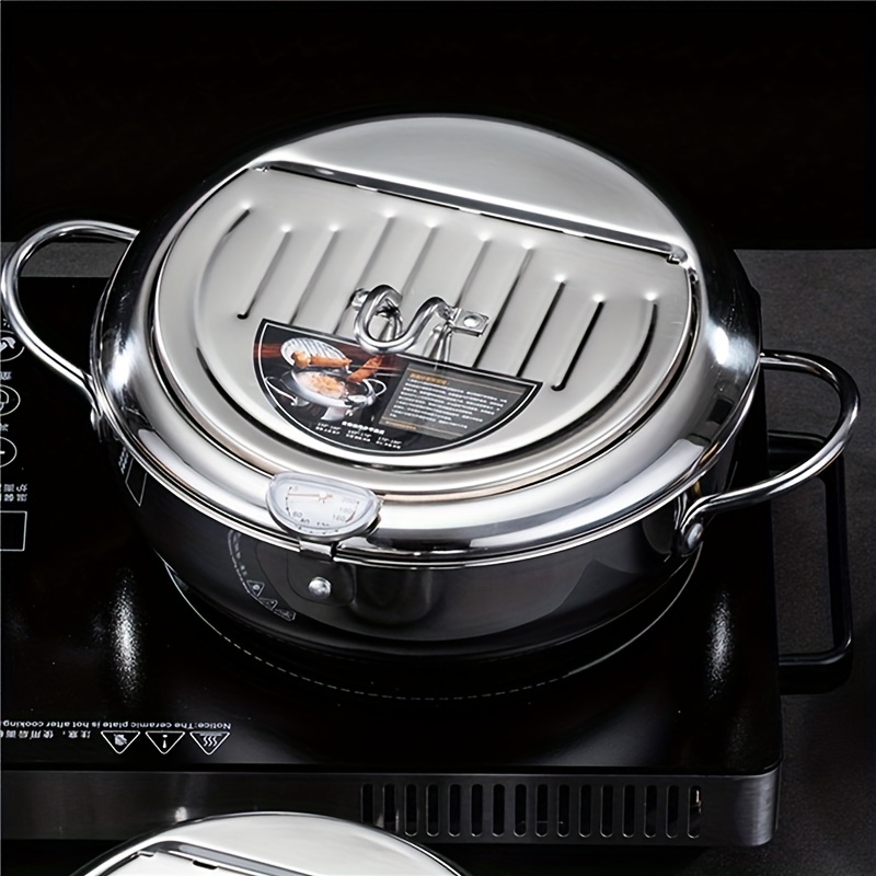 Japanese Deep Fryer With Thermometer and Lid 304 Stainless Steel