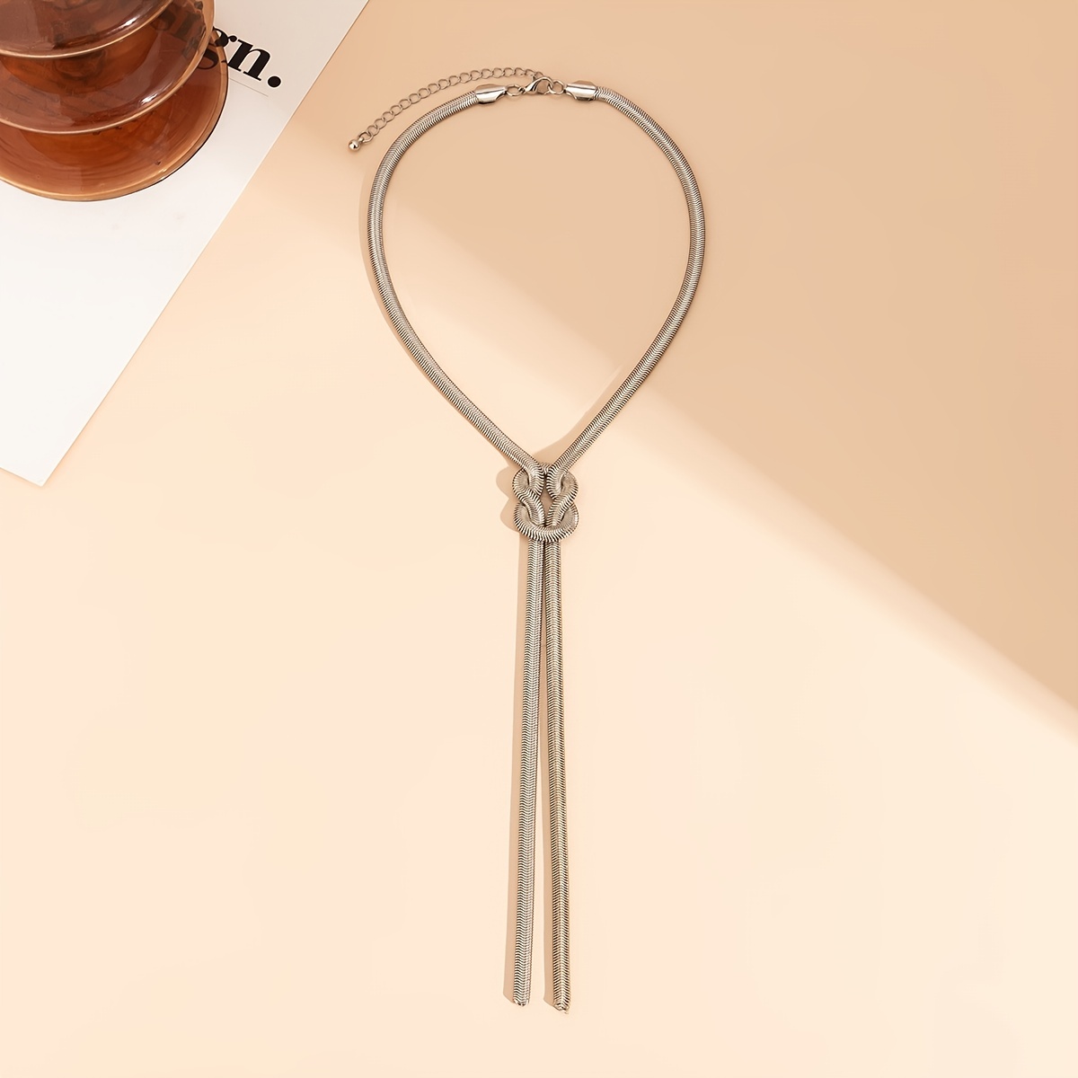 Y Shaped Long Tassel Snake Bone Necklace, Statement Pendant Jewelry