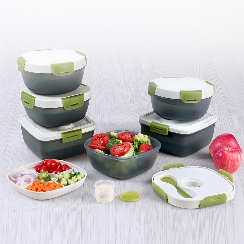 Bento Box Adult Lunch Box Salad Container for Lunch Reusable 4-Compartment Plastic Divided Food Storage Container Boxes for Dressing Meal Prep to Go