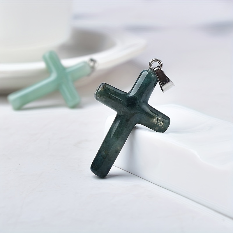 Natural Mixed Crystal Cross Necklace Pendant