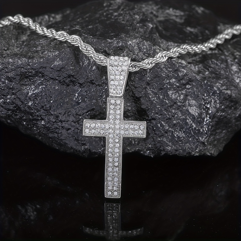 Rhinestone Cuban Chain Necklace Hip Hop Zinc Alloy Cross - Temu United ...