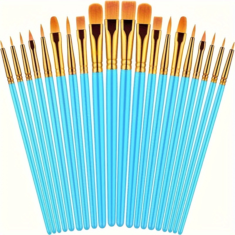 Image of Paintbrush Set, Round Tip Nylon Hair Artist Acrylic Paint Brushes, For Acrylic Painting, Oil Painting, Watercolor, Face And Nail Art, Canvas, Micro Detailing, And Rock Painting, Blue