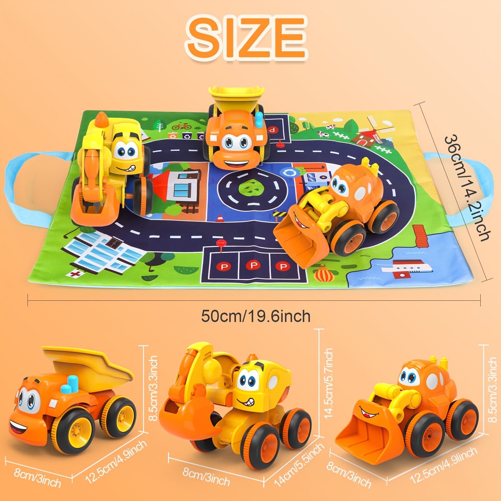 Toys for a 2 Year Old Boy - 3 Friction Powered Trucks for 2+ Year Old Boys,  Push & Go Cars Cartoon Construction Vehicle Set - Toddler Boys Toys & Toy