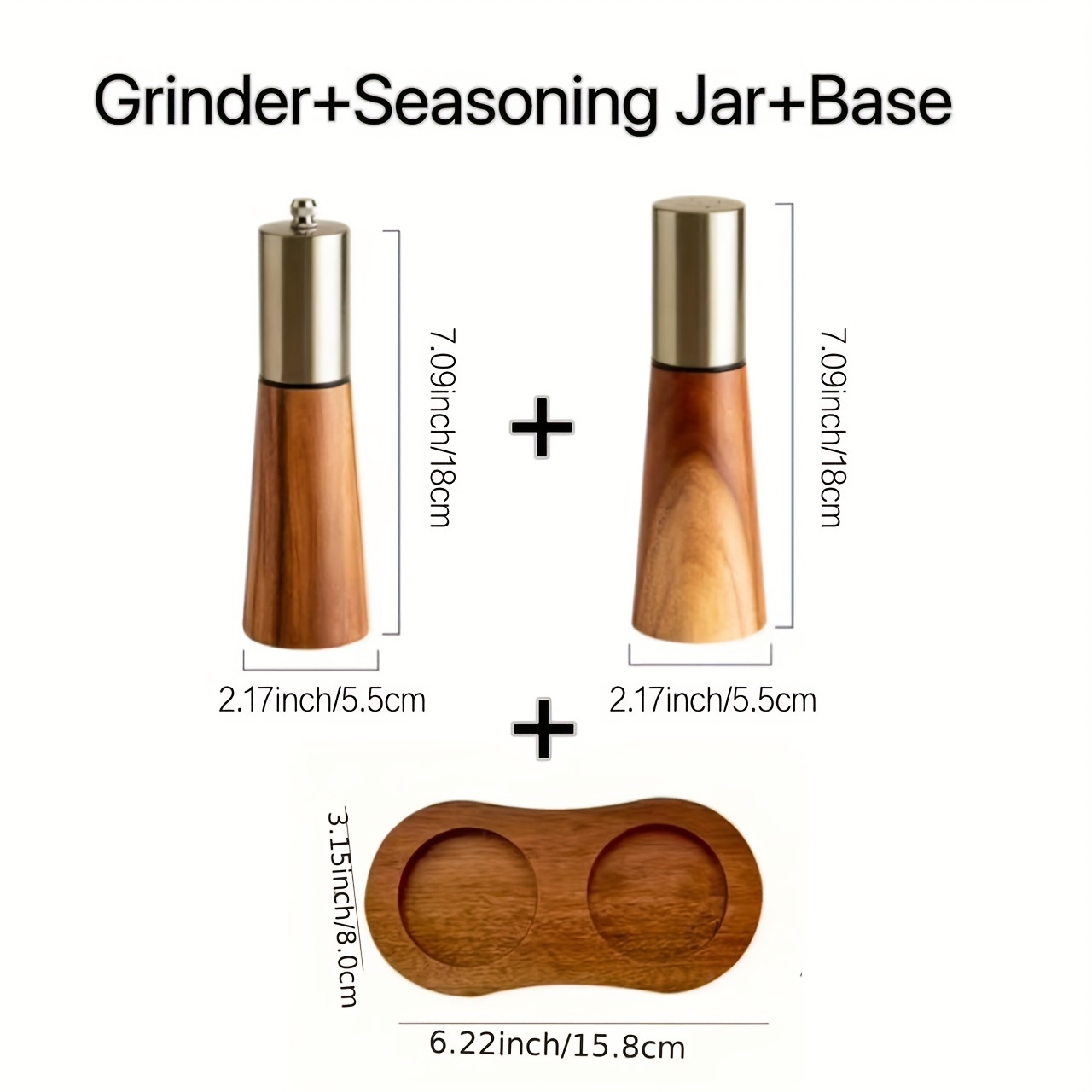 Wooden Salt and Pepper Grinder Set - Acacia Wood - Wooden Tray for