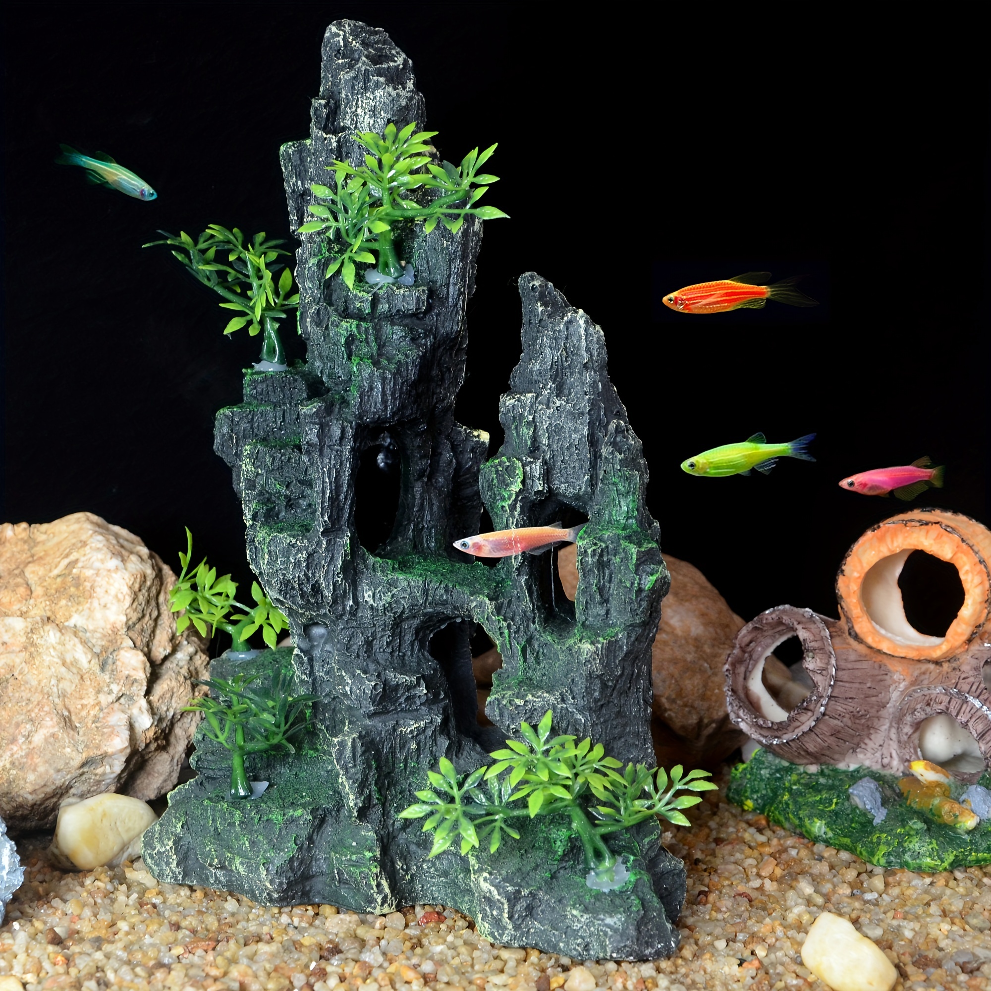 Aquarium Decorations Fish Tank Ornaments Mountain View Stone Ornament Tree Rock Cave Artificial