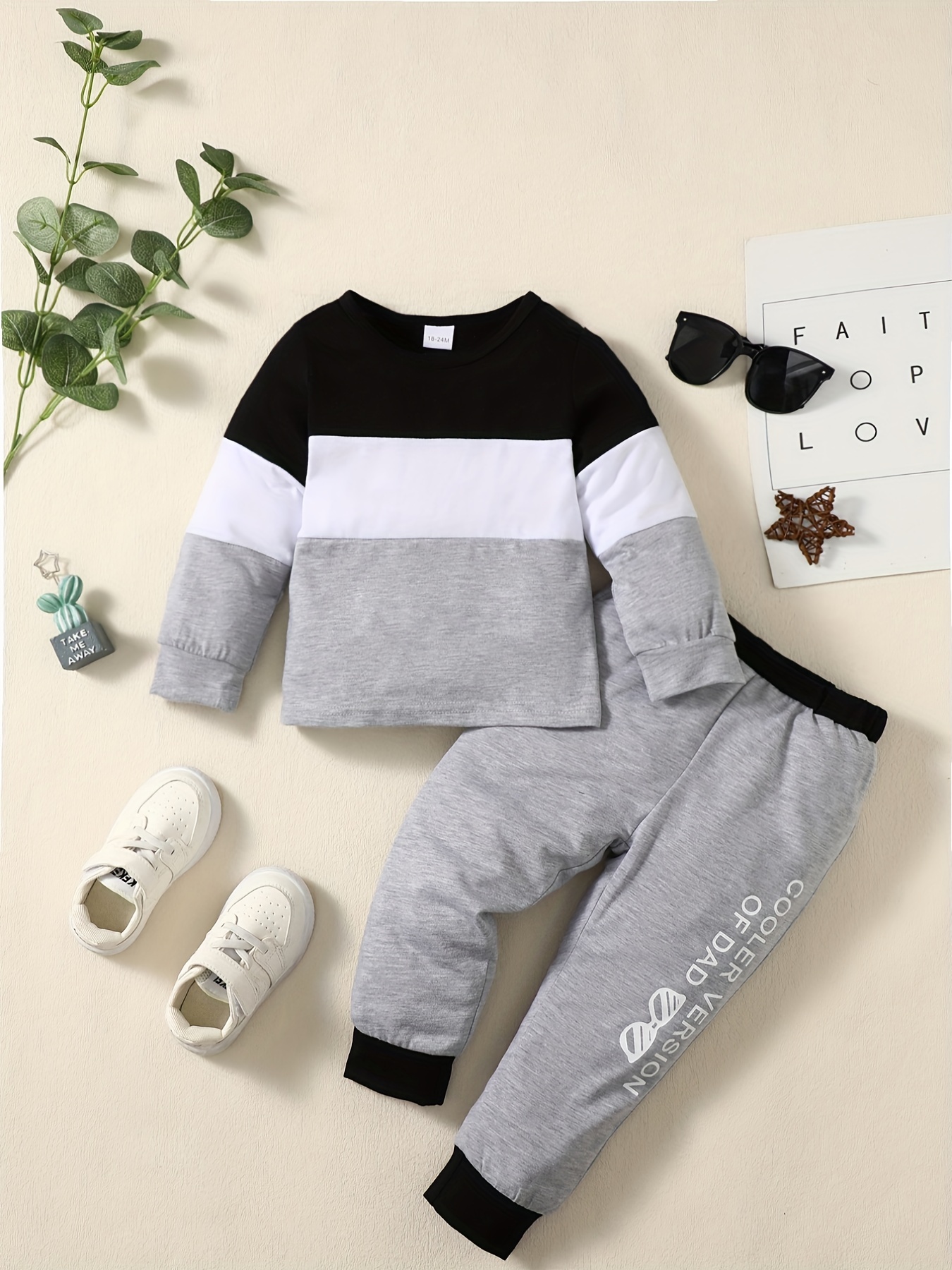 Boy's 2pcs Hoodie & Elastic Waist Pants, Trousers Set, Chicago Print Long Sleeve Top, Casual Outfits, Kids Clothes for Spring Fall,Temu