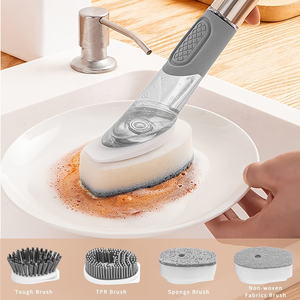 Soap Dispensing Dish Cleaning Brush Set With 1 Dish Washing