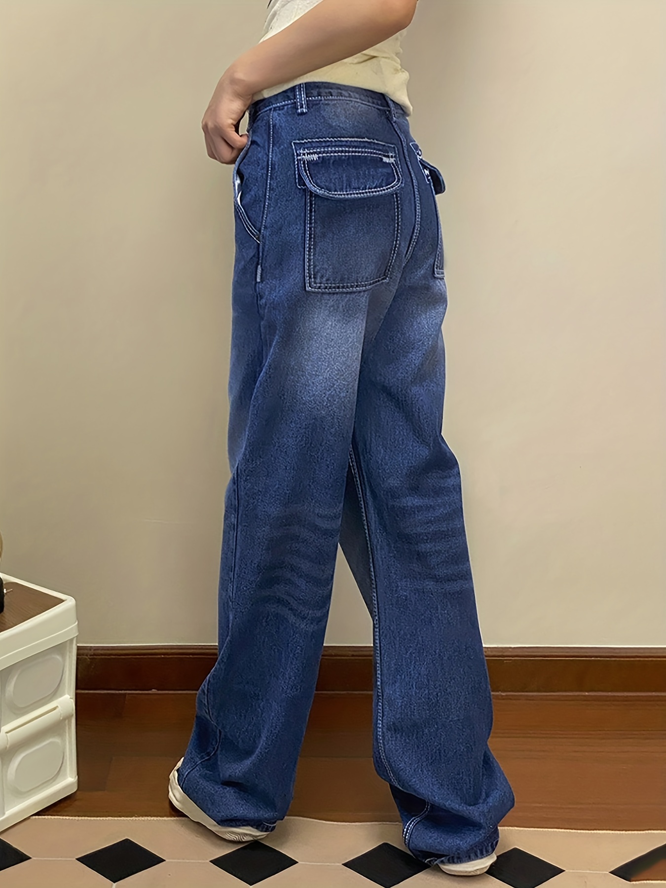 Womens Wide Leg Jeans High Waisted Straight Loose Denim Long Pants Stretch  Pockets 70s 80s 90s Fashion Retro Jeans 