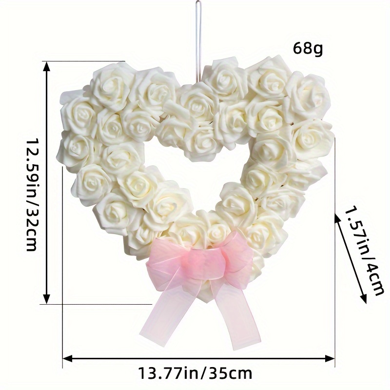 Heart Shaped Wreath Floral Rose Artificial Garland Door Wreath for Home  Wedding Valentine's Day Decoration, Red Pink, 14 inches