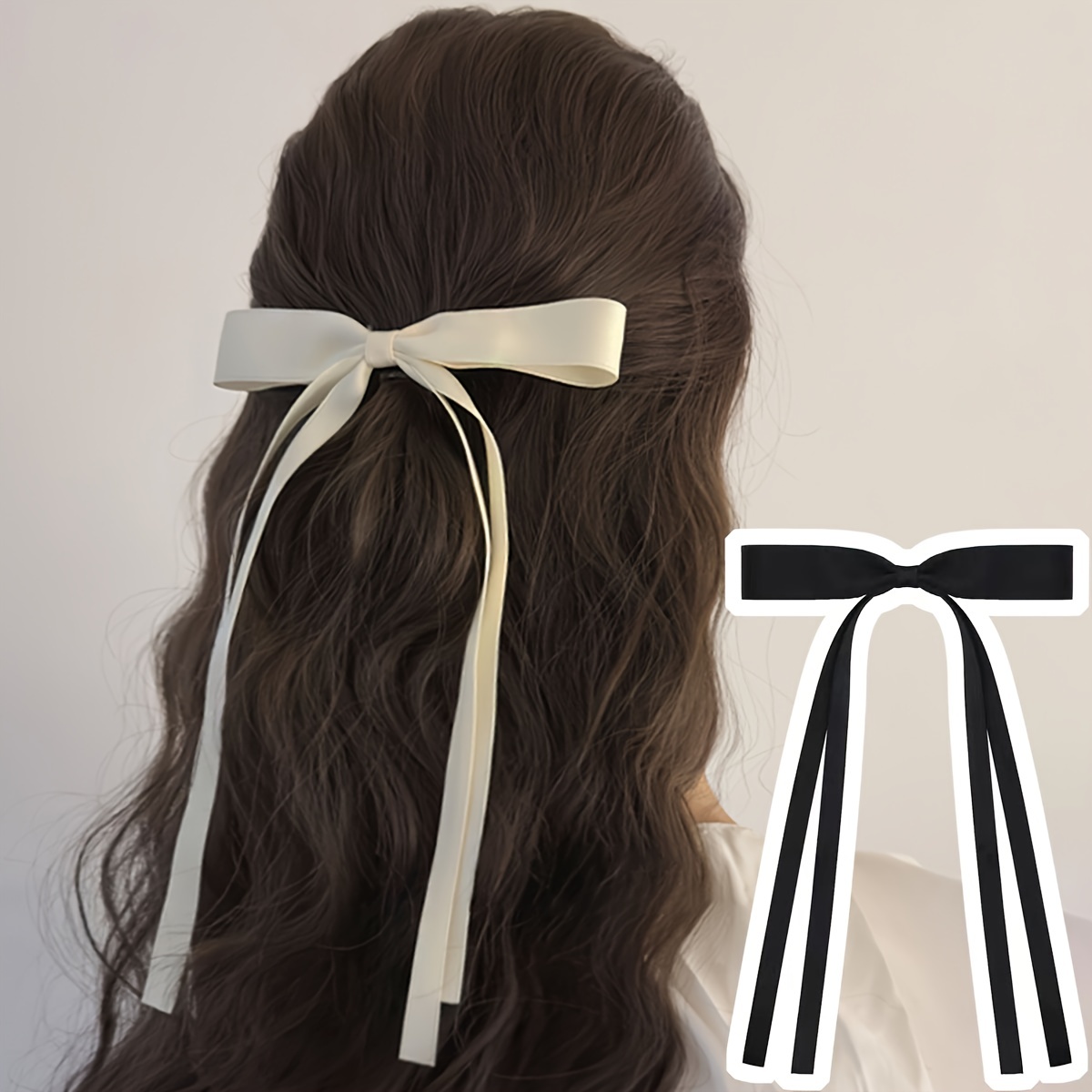 Temu Bow Streamer Side Clips Set Elegant Long Ribbon Bow Hair Pins, Hair Clips, Bobby Pins Back Head Top Clips Half Tied Hair, Christmas Gifts