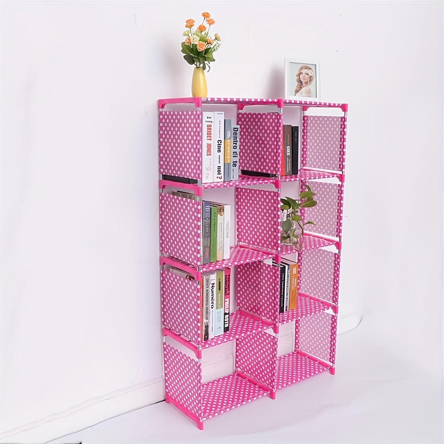 Portable 8-Cube Bookcase Adjustable Bookshelf Organizer Shelf Unit Folding  Storage Shelves Unit Portable Organizer Bookshelf Shelf Rack Grey Blue Pink  