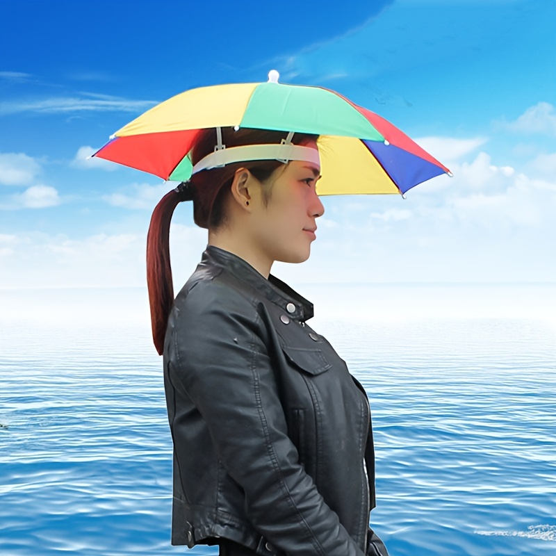 Pesca sombrero paraguas de doble-capa montado en la cabeza protección UV a  prueba de intemperie de sombrilla exterior paraguas plegable sombrero