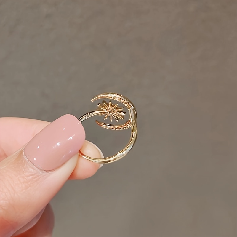 Cuff Ring Moon & Sun Paved Shining Rhinestone