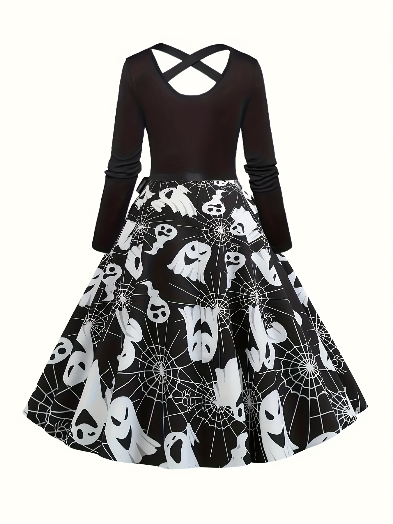 Halloween Ghost Print A line Dress Long Sleeve - Temu Switzerland