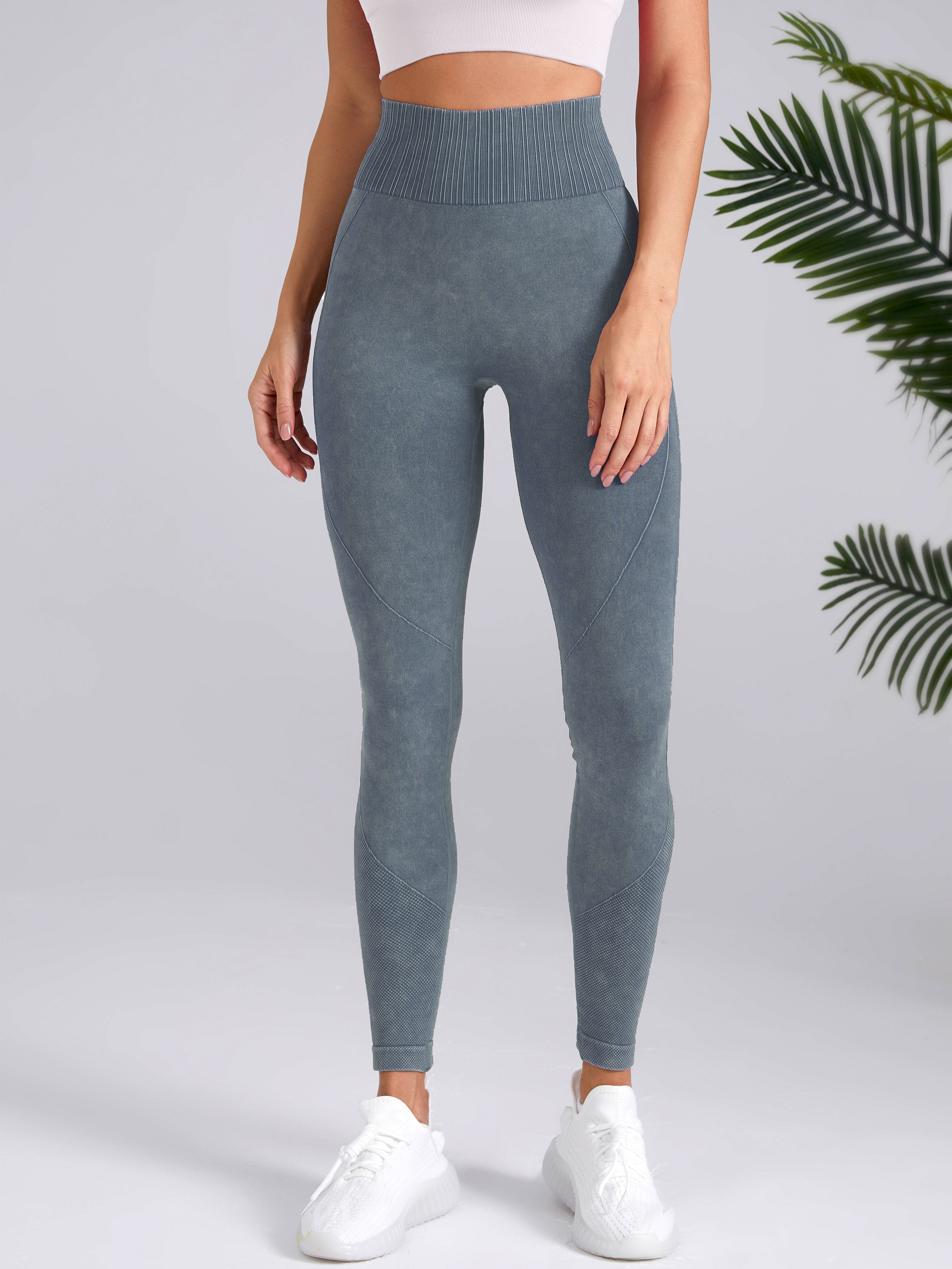 High Waisted Washed Textured Yoga Pants Women Solid Color - Temu Canada