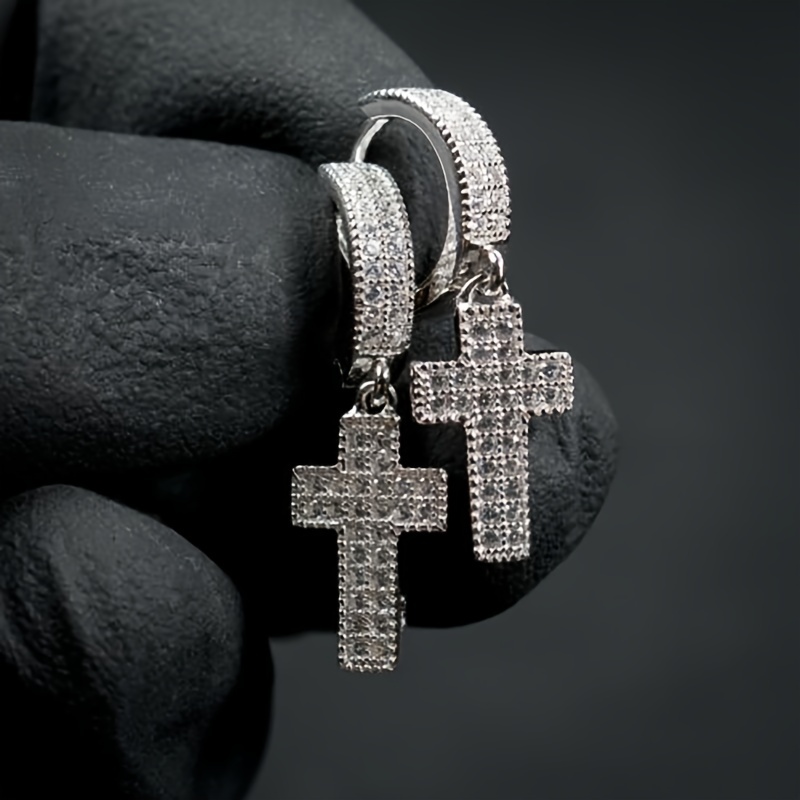 Punk Style Cross Rhinestone Dangle Earrings for Men