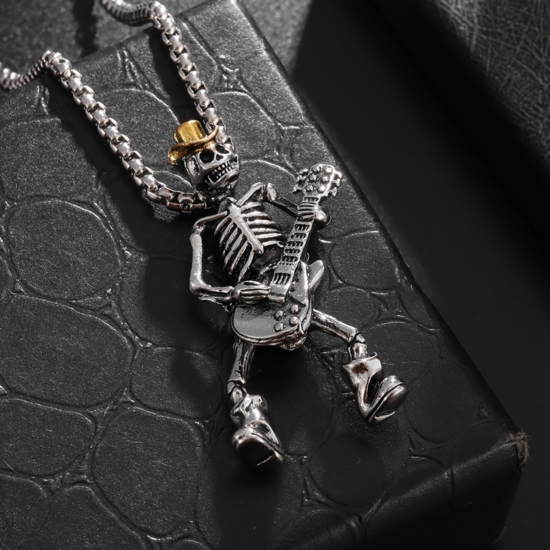 Custom Men's Gothic Skeleton Guitarist Pendant Necklace