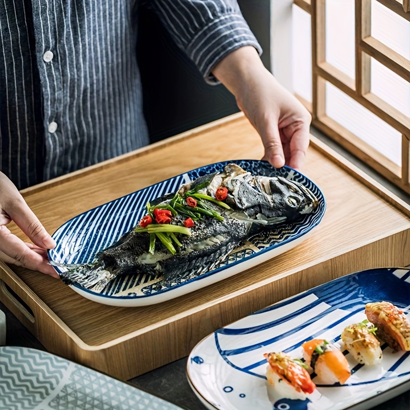 Blue White Ceramic Fish Plate Steamed Fish Plate Handmade - Temu