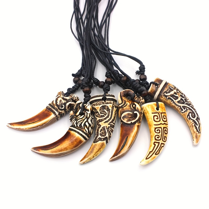 12pcs Mixed Cool Imitation Bone Carved Dragon Totem Necklaces