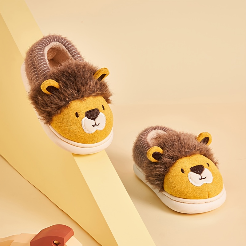 Cute Cartoon Lion Furry House Shoes For Girls Comfortable Non Slip Soft Bottom Walking Shoes For Indoor Autumn And Winter