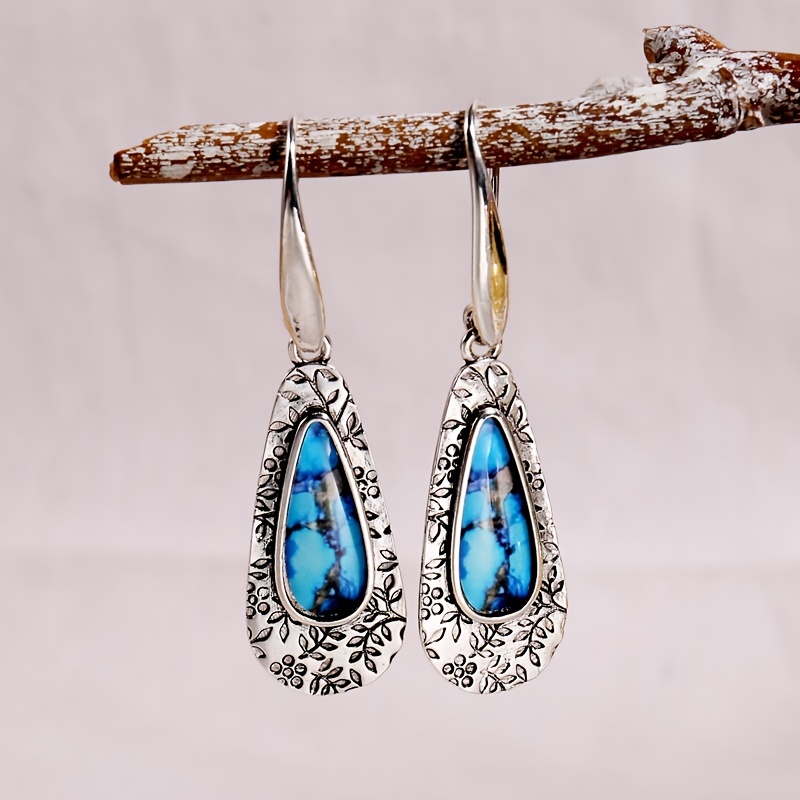 vintage boho dangle drop earrings metal carved pattern 925 silver plated for women girls 1pair details 0