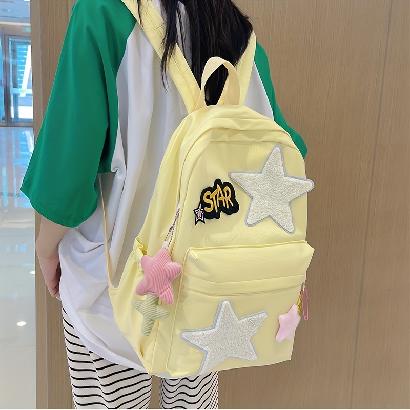 Aesthetic Preppy Patched Backpack in Yellow