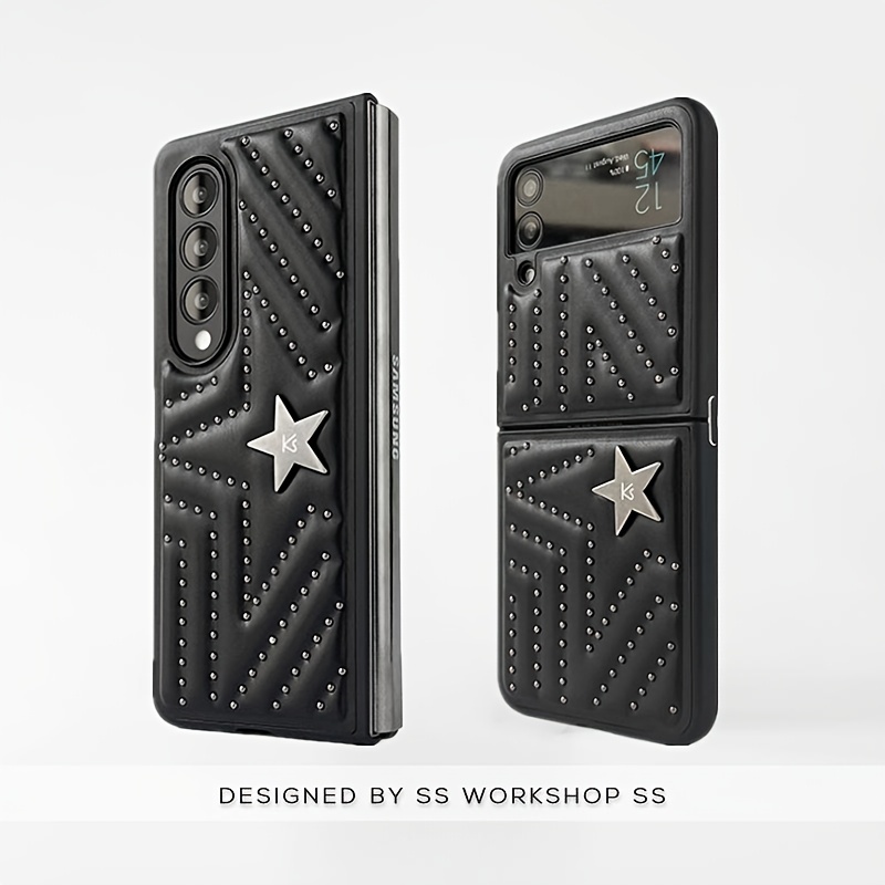 Luxury Rivet Stars Leather Case for iPhone 15 Pro Max Fashion Punk